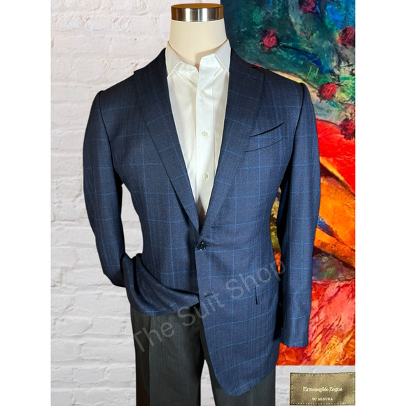 Ermenegildo Zegna Other - Ermenegildo Zegna 42L MILA Navy Royal Cobalt Blue Plaid Blazer Jacket Flannel